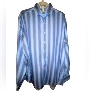 Men’s Thomas Dean Long Sleeve Dress Shirt Blue Stripes Size XL